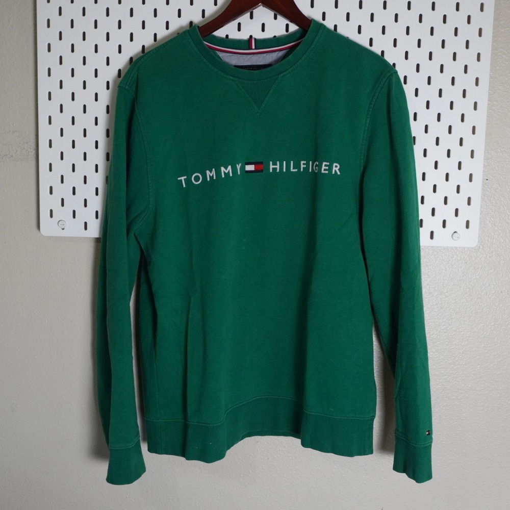 Tommy Hilfiger Green Logo Crew Neck Sweatshirt Pullover‎ Men's Large